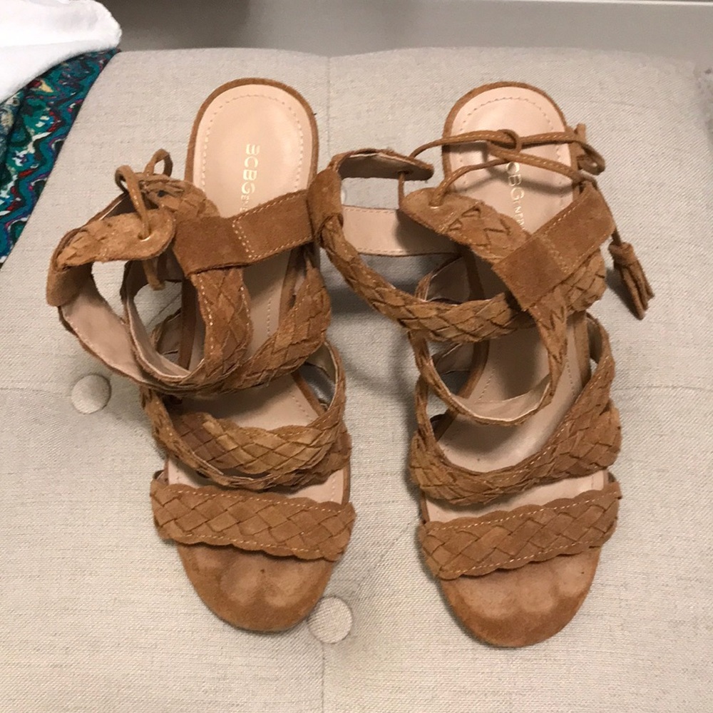 BCBGengeration suede tie-back sandals. EUC